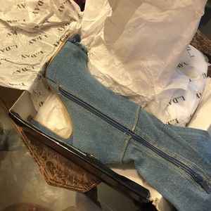 Denim thigh high boots